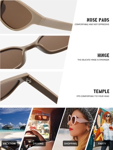 Details einer quadratischen Sonnenbrille mit Metallscharnieren und ergonomischen Bügeln