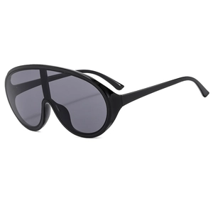 Fashionable oversized shield wrap sunglasses with a sleek black frame and grey lenses