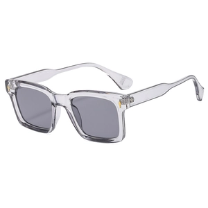 Modern square sunglasses with transparent frames and dark grey lenses for a chic look