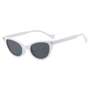 Retro white cat-eye sunglasses with silver metal letter B logo on the frame