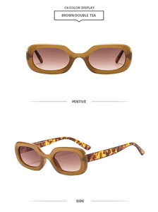 Front and side view of square brown tortoise shell sunglasses with gradient lenses