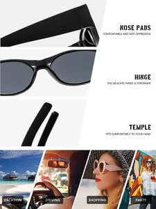 Detail view of oval sunglasses featuring reinforced hinges, nose pads, and wide temples