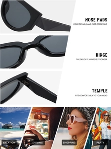 Detail view of square sunglasses featuring ergonomic nose pads and metal hinges
