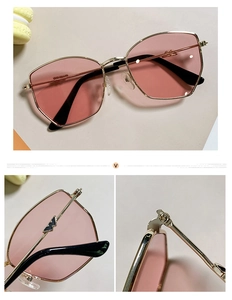Detail of children's geometric metal sunglasses showing hinges and lightning decor