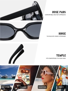 Close-up of black vintage square sunglasses with reinforced hinges and ergonomic temples