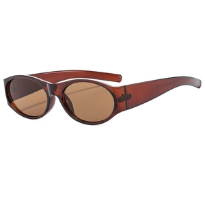 Retro oval sunglasses with translucent dark tea frames and matching lenses for stylish look