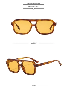 Front and side view of retro tortoiseshell aviator sunglasses with orange lenses
