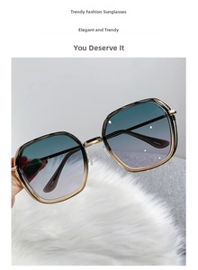 Macro shot of stylish gold metal frame sunglasses with blue to purple gradient lenses