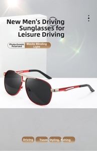 Detail of red and gold pilot sunglasses with polarized lenses for anti-glare driving