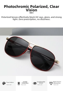 Detail of red and gold aviator sunglasses with UV400 polarized lenses and metal frame