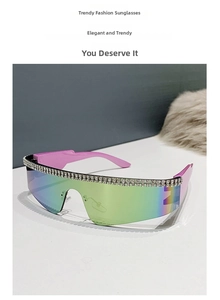 Détail de la branche rose et des deux rangées de strass sur les lunettes colorées