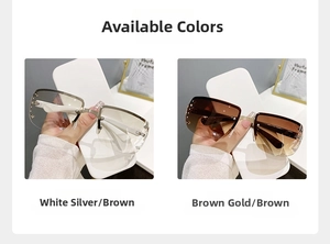 Detail view of half-rim square sunglasses with luxury rhinestones and slim metal temples