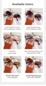 Détail de lunettes de soleil sans monture avec strass en six couleurs dégradées