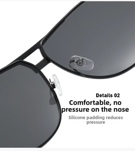 Detail of soft silicone nose pads on double bridge polarized sunglasses for comfort