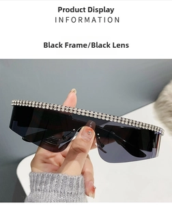 Détail de lunettes de soleil sans monture avec strass incrustés et verres dégradés