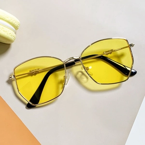 Stylish gold metal polygon sunglasses with yellow transparent lenses for kids' sun protection