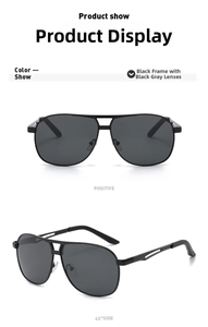 Classic pilot sunglasses with black metal double bridge frame and dark grey polarized lenses