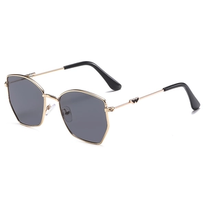 Kids irregular polygon sunglasses with gold metal frame and dark UV protective lenses