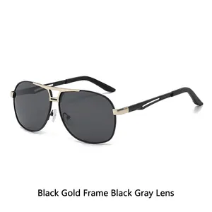 Classic aviator sunglasses with black gold metal frame and dark grey polarized lenses