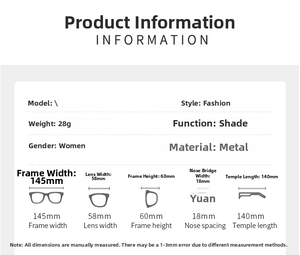 Detailed size chart for rimless round flower diamond sunglasses with metal frame specs