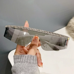 Lunettes de soleil Y2K punk sans monture avec verres gris et strass doubles