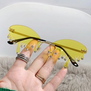 Lunettes De Soleil Sans Monture Strass Forme De Larme Effet Goutte Cadre Métallique Tendance Y2K Femmes