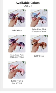 Detailed grid showing five colors of rimless gradient sunglasses with diamond edges