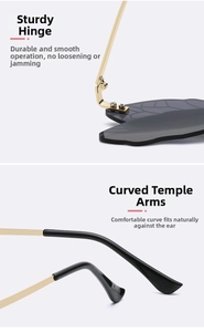Detail of durable metal hinges and ergonomic curved temples of dragonfly wing sunglasses