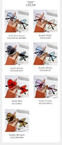 Detail view of heart-shaped rimless sunglasses with rhinestones in various lens colors
