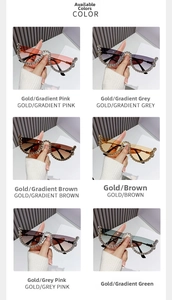 Detail showing wavy metal frames with rhinestones in six gradient lens color options