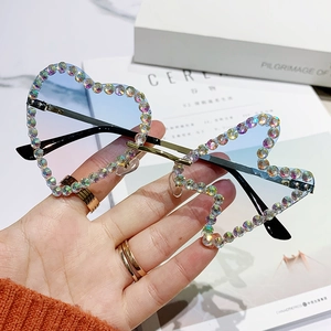 Heart Star Shaped Rimless Sunglasses Rhinestone Trim Metal Frame UV400 Party Festival Y2K Trendy Eyewear For Women