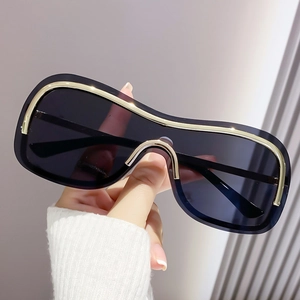 Occhiali Da Sole Senza Montatura Oversize Finiture In Metallo Protezione UV400 Lente Singola Per Donna Uomo Alla Moda