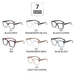 Detailed grid view showcasing seven color options of vintage TR square blue light glasses