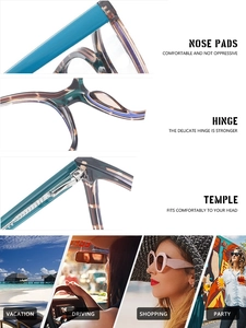 Detailed close-up of TR90 frame nose pads, reinforced hinges and ergonomic temples