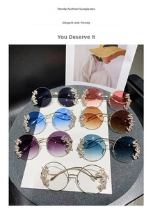 Collection of rimless gradient sunglasses with gold metal frames and sparkling rhinestones