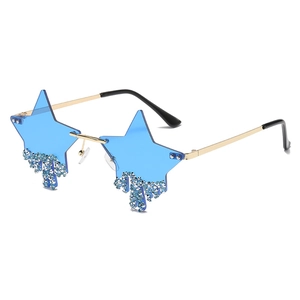 Lunettes de soleil sans monture en forme d'étoile avec verres bleus et strass scintillants