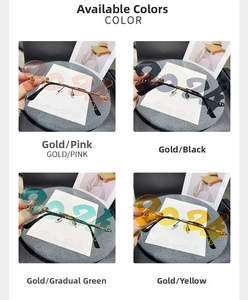 Close-up of four colors of 2024 number shaped rimless sunglasses for party events