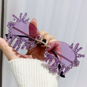 Rimless Rhinestone Teardrop Sunglasses Metal Frame Fashion Eyewear For Party Festival Unique Dripping Tassel Lenses Novelty