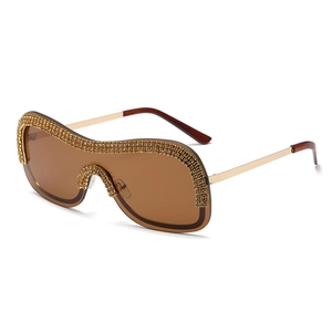 Lunettes de soleil punk sans monture avec verres marrons et strass dorés