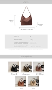 Tabella taglie borsa tote grande in pelle PU con dimensioni e cinque varianti colore