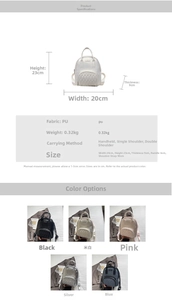 Detailed size specifications of the PU leather mini backpack with multi-way carry options
