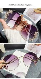 Macro shot of rimless sunglasses with gradient lenses and luxury rhinestone crystal details