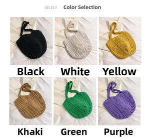 Handmade crochet tote bags in black white yellow khaki green and purple colors