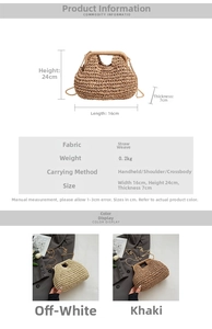Spécifications de taille pour sac à main en paille tressée avec chaîne dorée beige