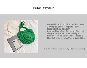 Detail view of large green straw tote bag showing internal capacity for iPad and phone
