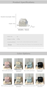 Detailed size chart and specifications for quilted mini backpack with star studs