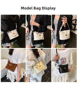 Collage schicker Bucket-Umhängetaschen in Weiß, Braun, Beige und Schwarz mit Metallschloss