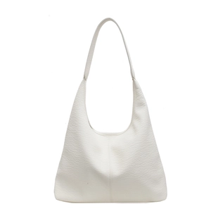 Minimalistische weiße Hobo-Tasche mit Litschimuster, breitem Riemen und eleganter Naht