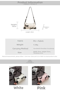 Detailed chart showing dimensions and specifications of the bow shoulder bag