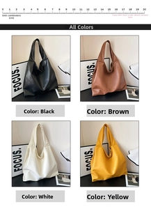 Macro comparison of four colors of a minimalist large capacity tote bag in hobo style